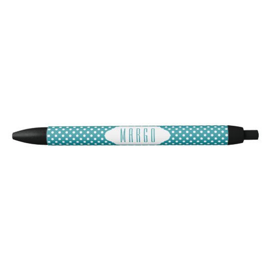 Moonstone blue/blauwgroen & white polka stips aang zwarte inkt pen (Voorkant)