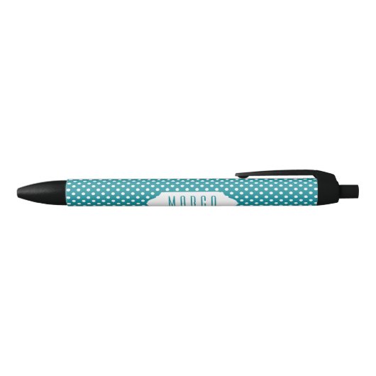 Moonstone blue/blauwgroen & white polka stips aang zwarte inkt pen (Bovenkant)