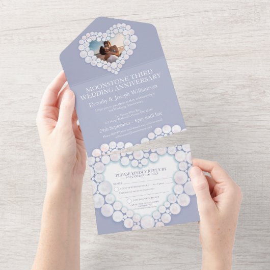 Moonstone bruiloft 3 jaar all in one uitnodiging (Afscheurbaar)