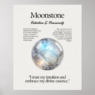 Moonstone Gem Crystal Betekenis Kaart Poster