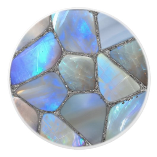 Moonstone Gem en zilver- Mozaïek Cellen Abstract Keramische Knop (Voorkant)