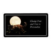 Moonverlichte kat op een hek met volle maan etiket (Voorkant)