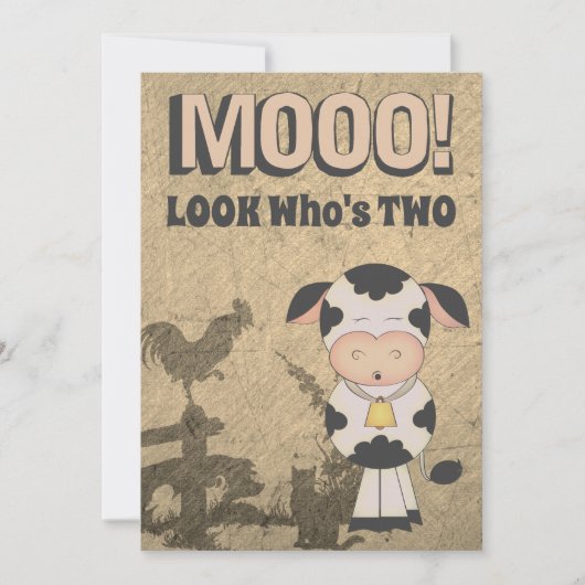 MOOO! Kijk wie is twee  Koe Boerderij Verjaardag Kaart (Voorkant)