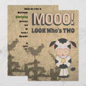 MOOO! Kijk wie is twee  Koe Boerderij Verjaardag Kaart (Voorkant / Achterkant)