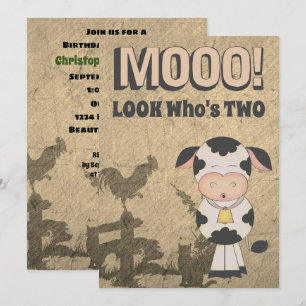 MOOO! Kijk wie is twee Koe Boerderij Verjaardag Kaart