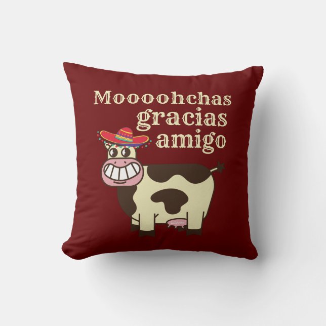 MOOOHCHAS GRACIAS AMIGO grappige cinco de mayo koe Kussen (Voorkant)
