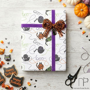Moooi Verwarrelde Zwarte Katten en Garens Hallowee Cadeaupapier