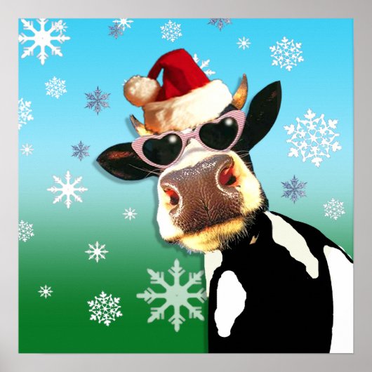 Moooootiful KerstKoe Santa Hat Poster (Voorkant)