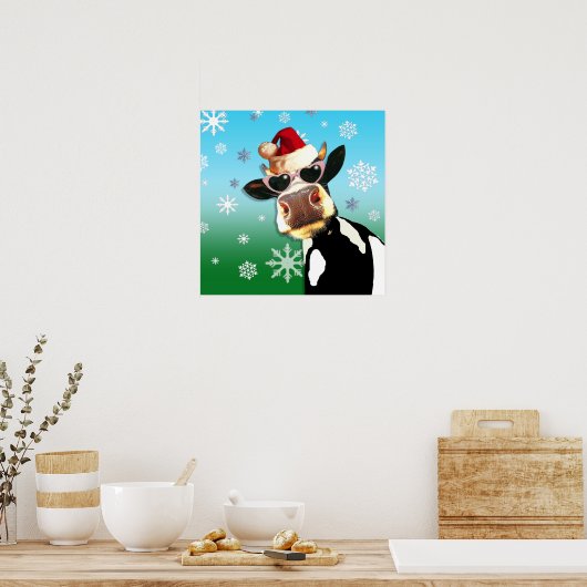 Moooootiful KerstKoe Santa Hat Poster (Keuken)