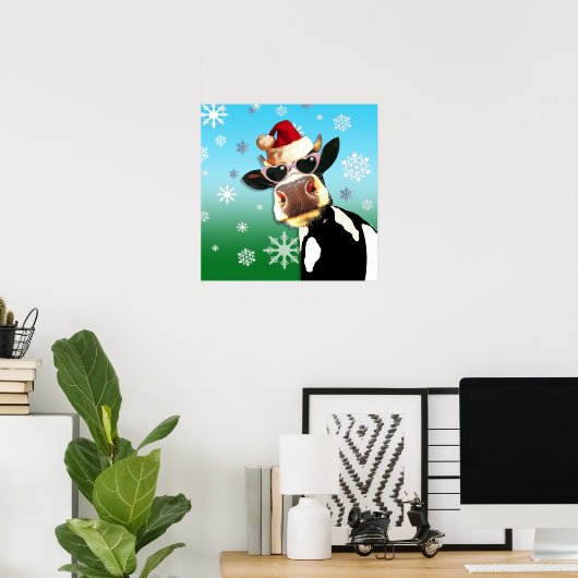 Moooootiful KerstKoe Santa Hat Poster (Thuiskantoor)