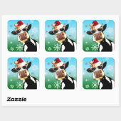 Moooootiful KerstKoe Santa Hat Vierkante Sticker (Vel)