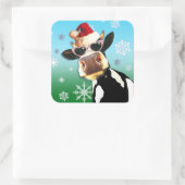Moooootiful KerstKoe Santa Hat Vierkante Sticker (Tas)