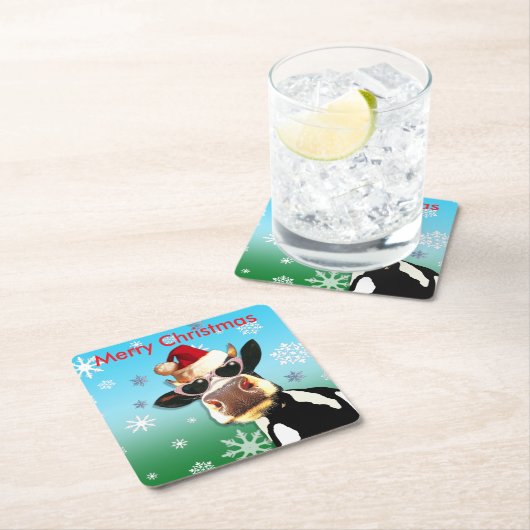 Moooootiful Kerstkw Santa Hat Kartonnen Onderzetters (Insitu)