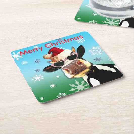 Moooootiful Kerstkw Santa Hat Kartonnen Onderzetters (Schuin)