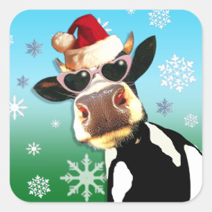Moooootiful Kerstkw Santa Hat Vierkante Sticker