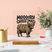 Moooory Kerstmis Hoogland Koe Oude Gravure T Acryl Bord (Huwelijk)