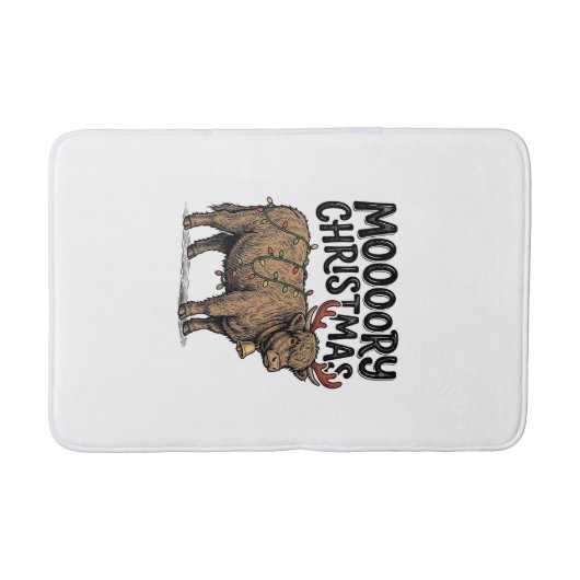 Moooory Kerstmis Hoogland Koe Oude Gravure T Badmat (Voorkant)