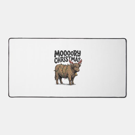 Moooory Kerstmis Hoogland Koe Oude Gravure T Bureaumat (Voorkant)