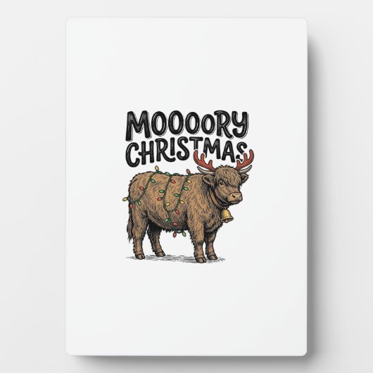 Moooory Kerstmis Hoogland Koe Oude Gravure T Fotoplaat (voorkant)