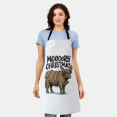 Moooory Kerstmis Hoogland Koe Oude Gravure T Schort (Gedragen)