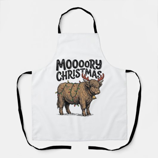 Moooory Kerstmis Hoogland Koe Oude Gravure T Schort (Voorkant)