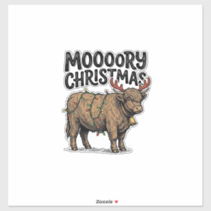 Moooory Kerstmis Hoogland Koe Oude Gravure T Sticker