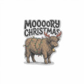 Moooory Kerstmis Hoogland Koe Oude Gravure T Sticker (Voorkant)