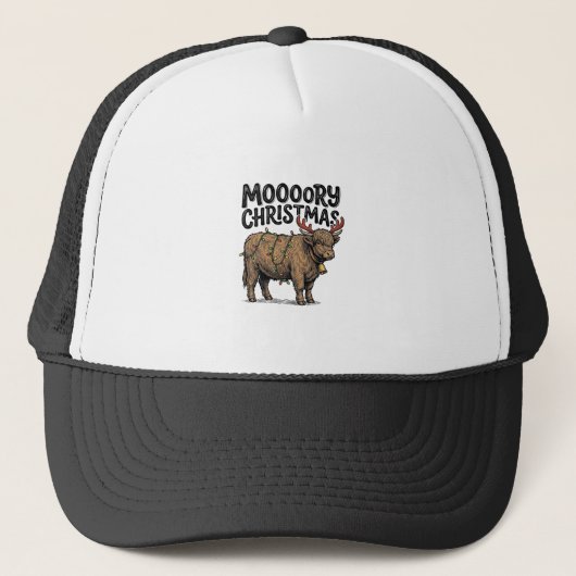 Moooory Kerstmis Hoogland Koe Oude Gravure T Trucker Pet (Voorkant)