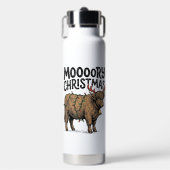 Moooory Kerstmis Hoogland Koe Oude Gravure T Waterfles (Voorkant)
