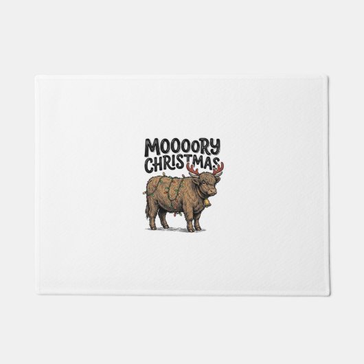 Moooory Kerstmis Hooglandrund Vintage Gravure T Deurmat (Voorkant)