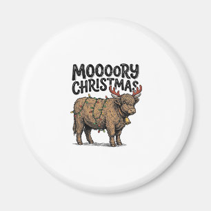 Moooory Kerstmis Hooglandrund Vintage Gravure T Magneet