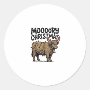 Moooory Kerstmis Hooglandrund Vintage Gravure T Ronde Sticker