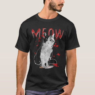Moord kattebakje met bloedplaatje van een mes t-shirt