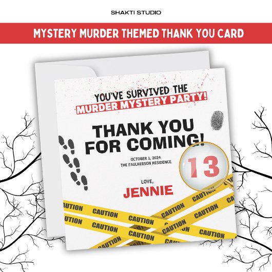 Moord Mysterie Verjaardagsfeest Halloween Misdaad Bedankkaart