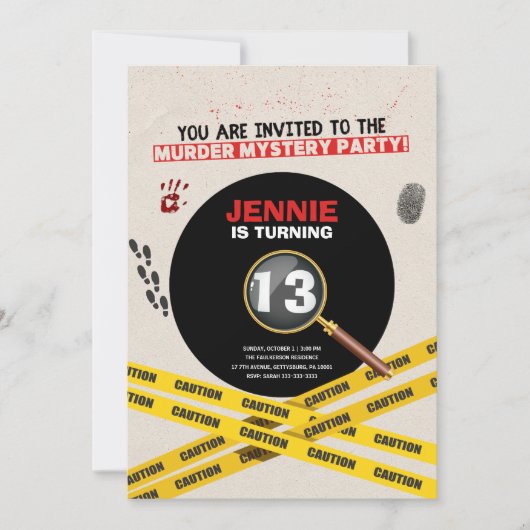 Moord Mysterie Verjaardagsfeestje Misdaad Scène Kaart (Voorkant)