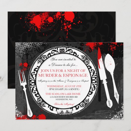 Moord Mystery Dinner Party Uitnodigen Kaart (Voorkant / Achterkant)
