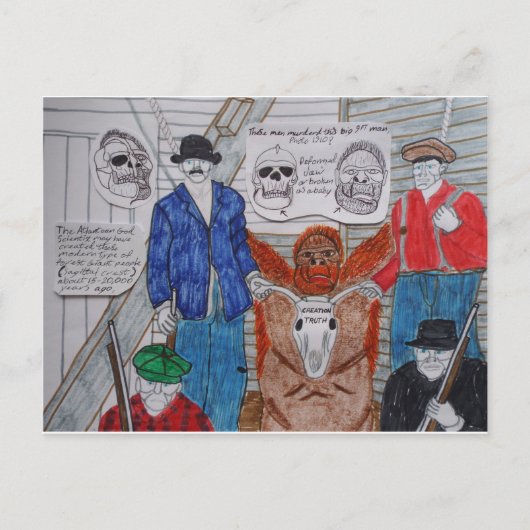 Moord op een grote voet mens,1910, briefkaart (Voorkant)