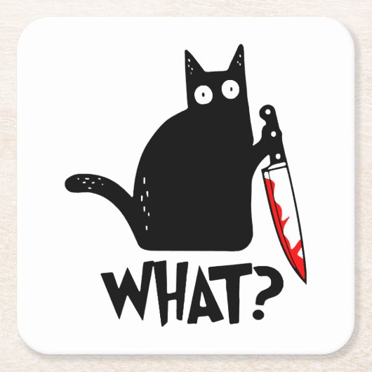 Moorddadige Kat Met Mes Kartonnen Onderzetters (Voorkant)
