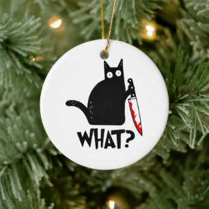 Moorddadige Kat Met Mes Keramisch Ornament