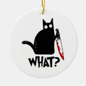Moorddadige Kat Met Mes Keramisch Ornament (Voorkant)