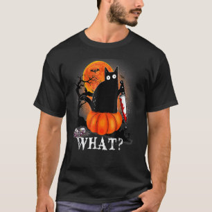 Moordenaar Halloween Griezeldonker kat met mes P T-shirt