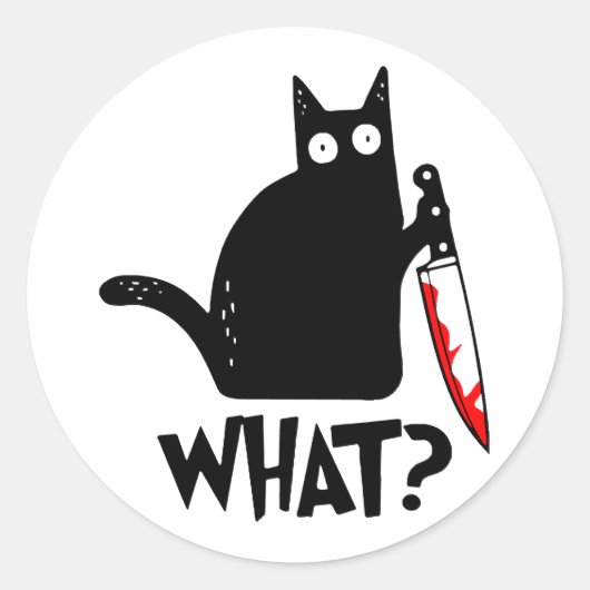 Moordkattenkat met mes ronde sticker (Voorkant)