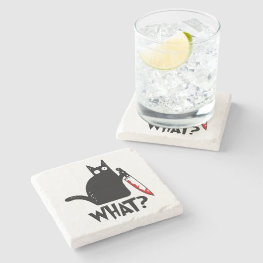 Moordkattenkat met mes stenen onderzetter (Zijkant)