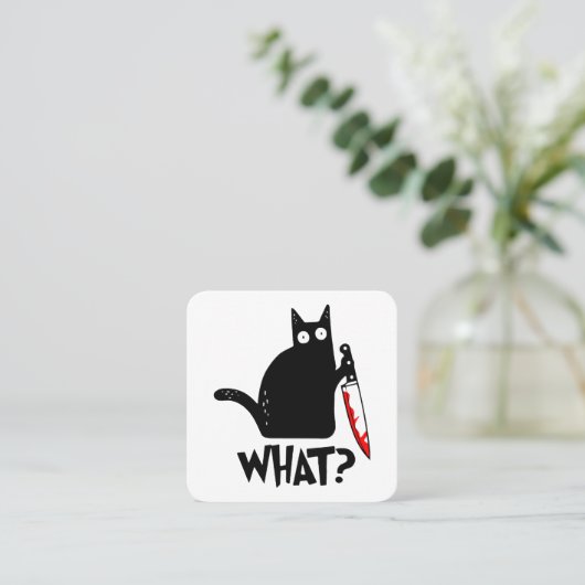 Moordkattenkat met mes vierkante visitekaartje (Staand voorkant)