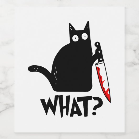 Moordkattenkat met mes wijn etiket (Enkel label)