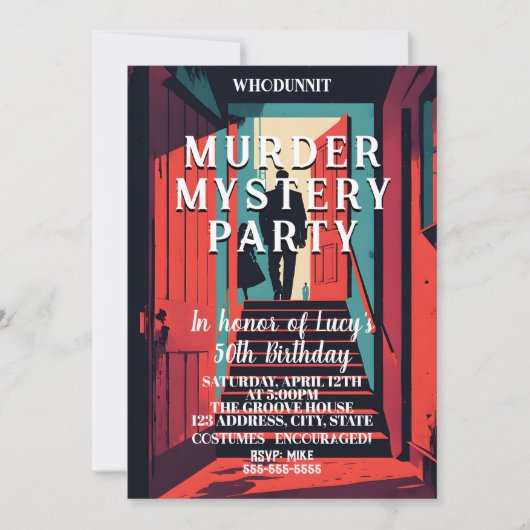 moordmysterie detective dinerfeest kaart (Voorkant)