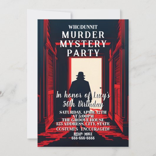 moordmysterie detective dinerfeestje kaart (Voorkant)