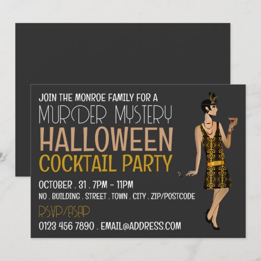  moordmysterie Halloween Cocktail Party Kaart (Voorkant / Achterkant)