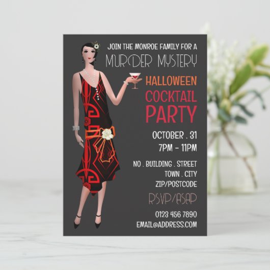  moordmysterie Halloween Cocktail Party Kaart (Staand voorkant)