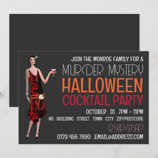  moordmysterie Halloween Cocktail Party Kaart (Voorkant / Achterkant)